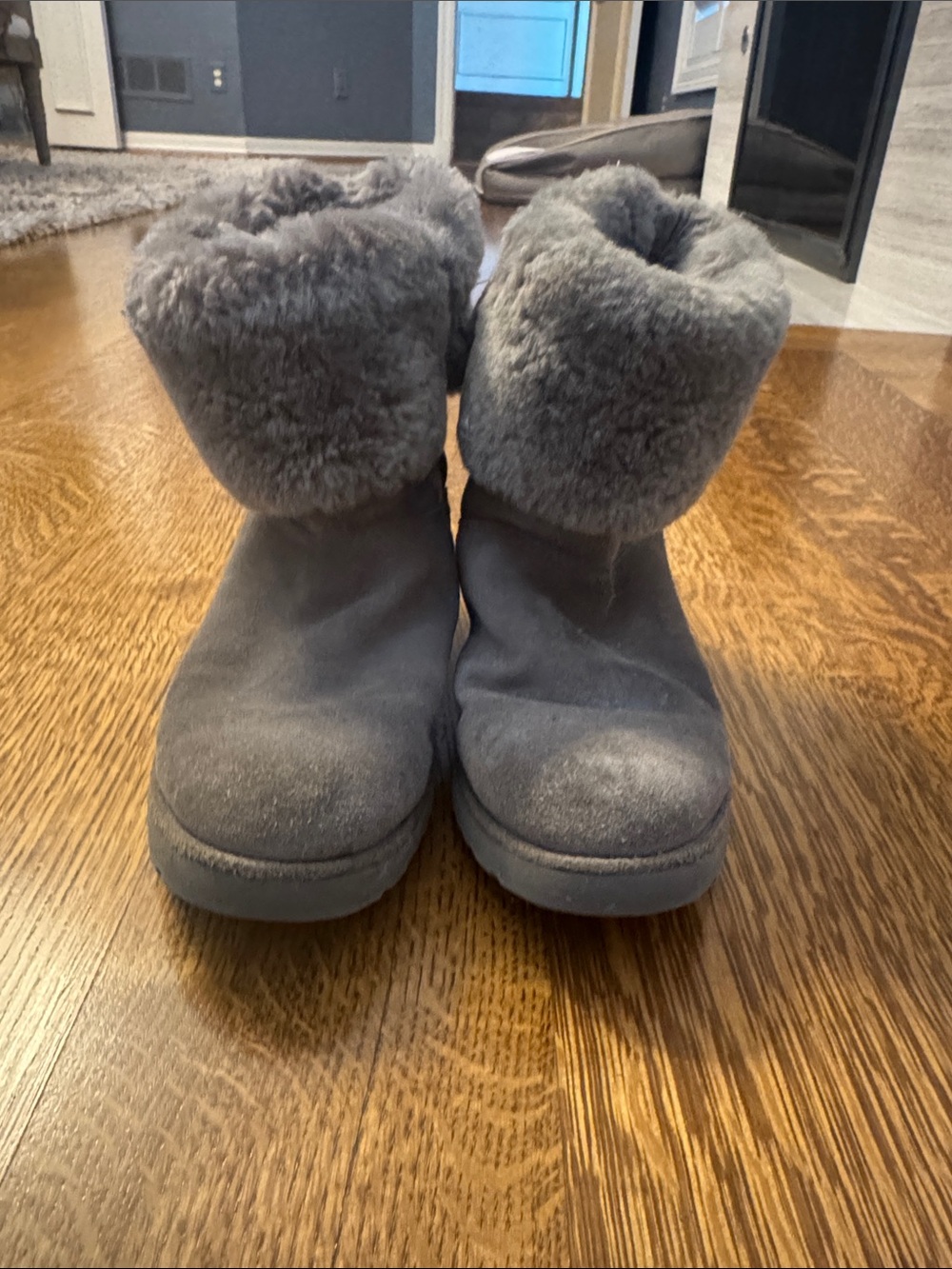 UGG Kids Gray Plush Cuff Winter Boots